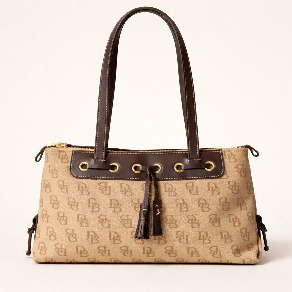 Vintage Y2K Dooney & Bourke DB Signature Canvas Tote Khaki Tan | Dooney and Bour
